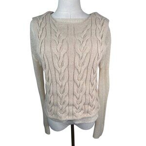 ZARA Womens Small Cable Knit Sweater Cream Acrylic/Wool Blend